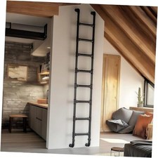 8-Rung Wall Mounted Ladder, Heavy-Duty Metal Egress Window & Loft 8FT Black