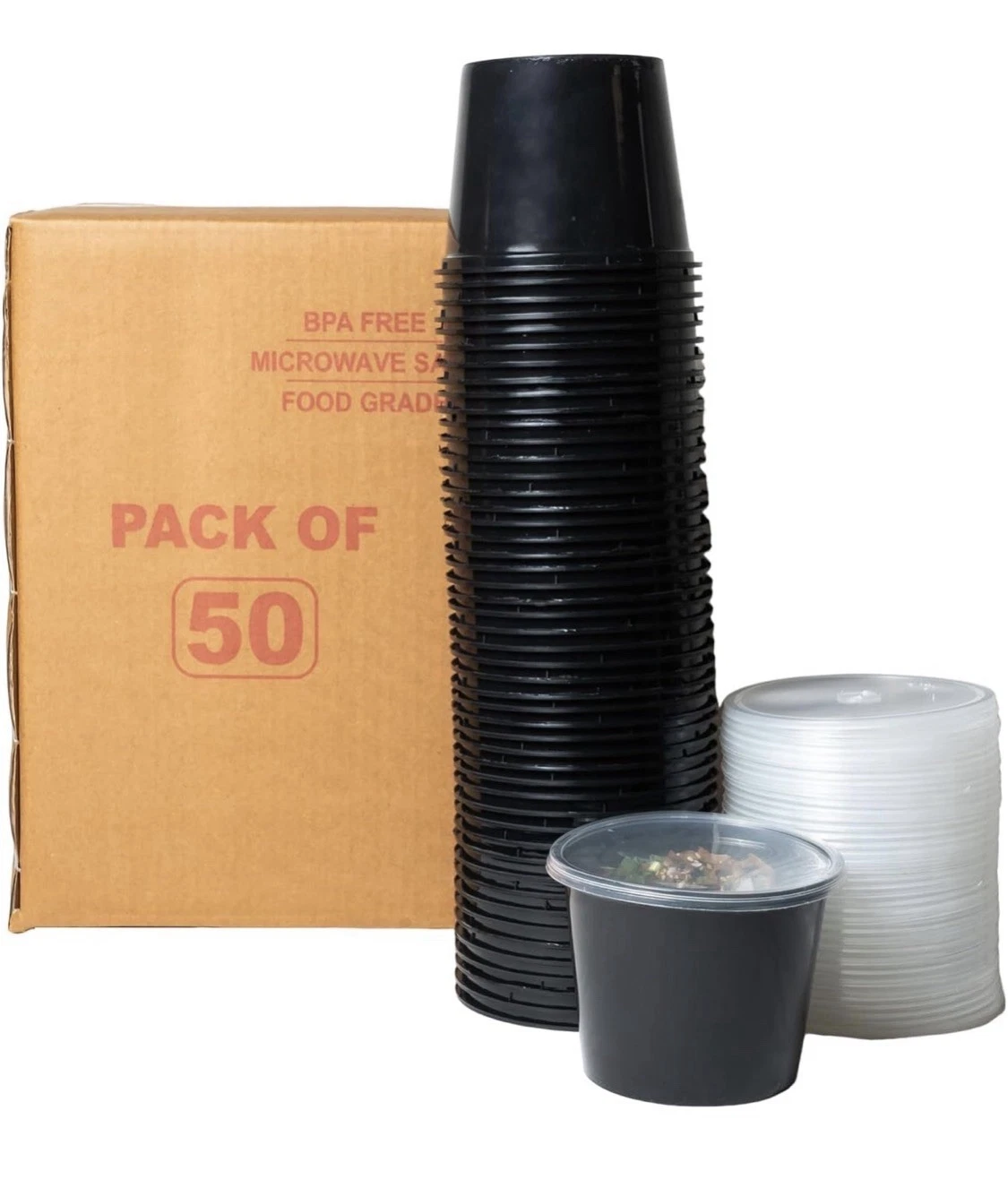 🖤🍱 50 Pack Leak-Proof Food Storage Containers w/ Lids – BLACK 🍱🖤