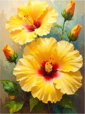 Tile Mural Yellow Hibiscus Flower Kitchen Shower Wall Backsplash Marble Ceramic