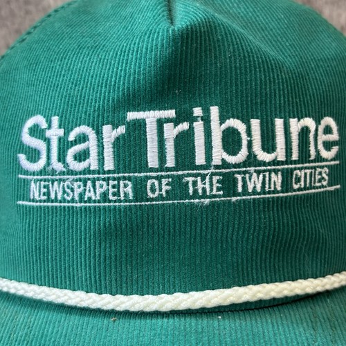 VTG Star-Tribune Twin Cities Newspaper Strapback Hat Green Corduroy Rope Cap - Picture 6 of 7