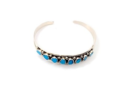 Sterling And Turquoise Cuffe Bangle By Eddie Chee E-17001-85 6.5'' Circum Ference