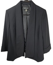Black Label Evan Picone Blazer Jacket Black Women's Size 6 Cuffed 3/4 Sleeves
