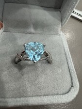 Sterling Silver Blue Topaz Art Deco Solitaire Vintage Ring Sz 9