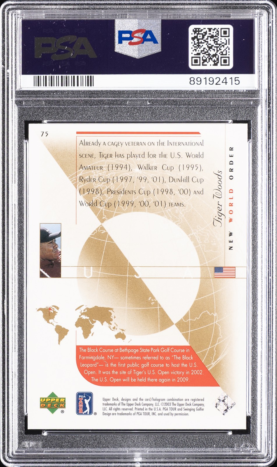 2003 UPPER DECK GOLF #75 TIGER WOODS PSA 7 view 2