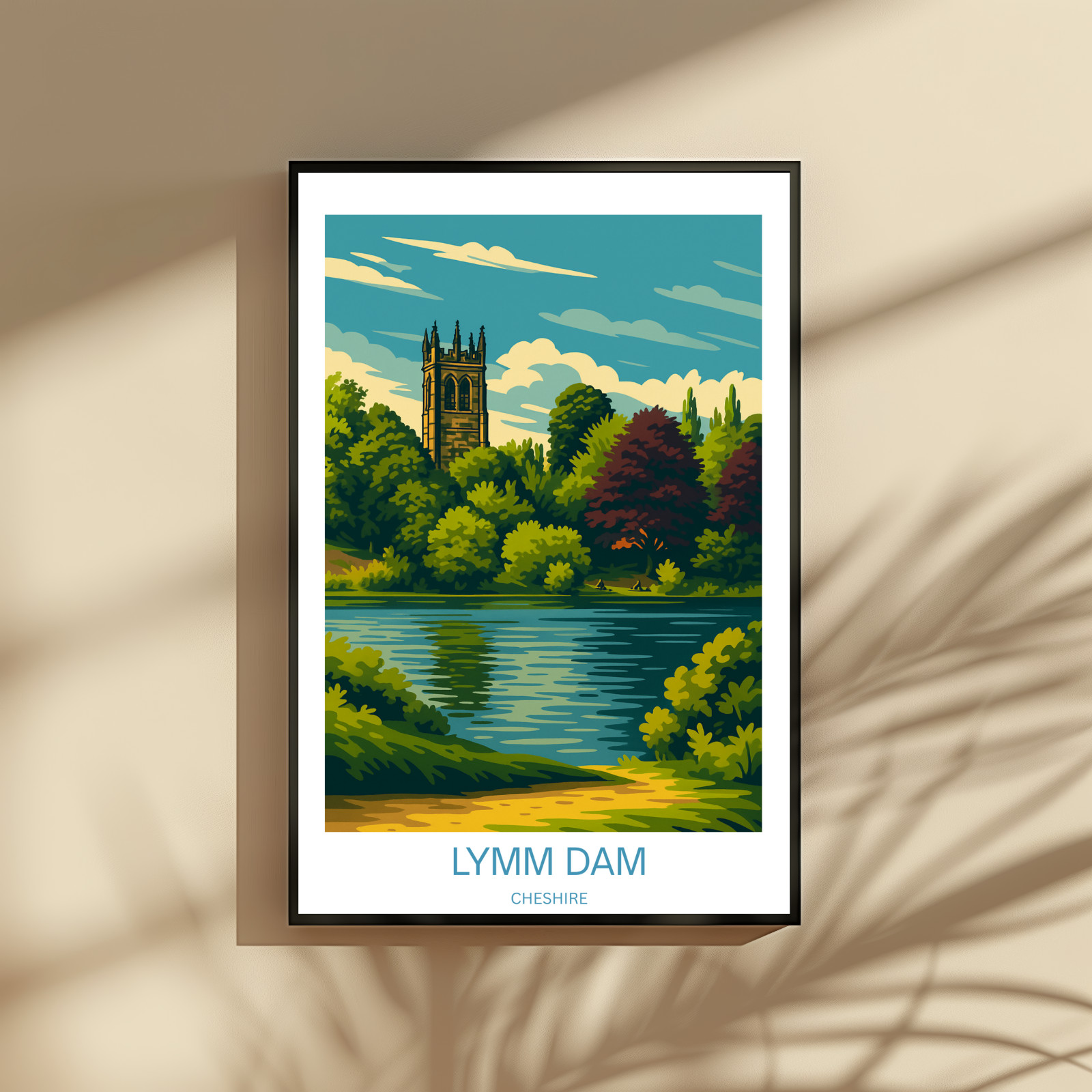 Impresión artística Lymm Dam Cheshire - Estilo póster de viaje | Arte de pared de paisaje local