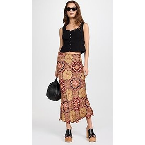 THE GREAT. Seabank Skirt Silly Slip Patchwork Print Orange Paisley
