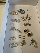 17 Pair Lot of Pierced Earrings Mixed Lot Stud Post Dangle Drop Costume Jewelry