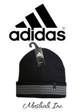 Adidas Men Climawarm SOFT STRETCH Beanie Knit Hat Black Fold Cuffed ONE SIZE NWT