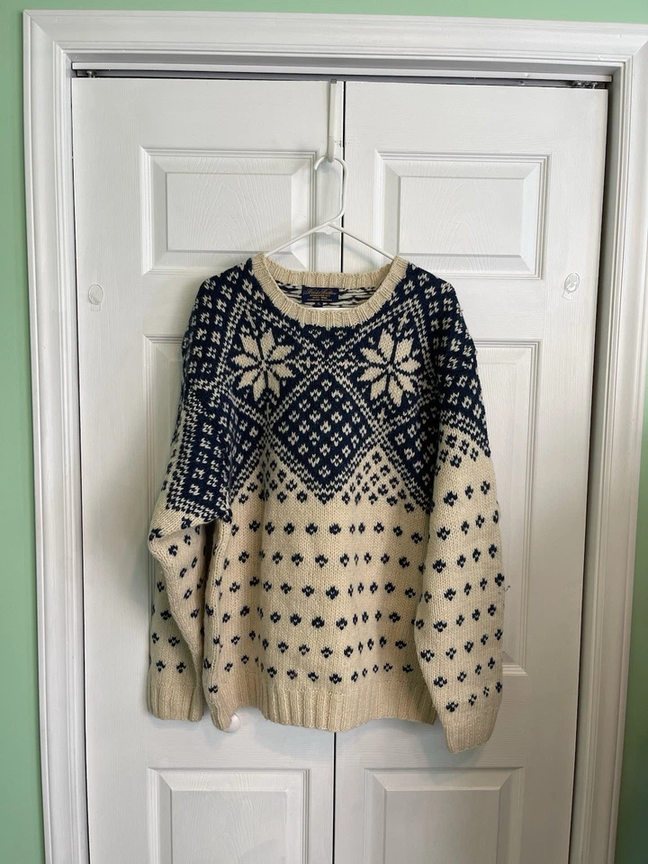 Brooks Brothers Wool Sweater Men’s XL Chunky Nordic Knit Fair Isle Snowflake VTG - Image 2 of 4
