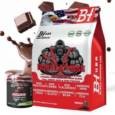 Gorilla Mass Gainer High Calorie Weight Gain Protein +FREE EAAs Black Hammer USA