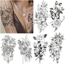 (Free Duty Tax) Cerlaza Temporary Tattoos for Women Adults, Fake Flower Tatu