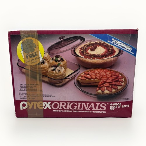 Vintage Pyrex Cranberry 4 Piece Bake N Serve Dish Set New In Box Sealed 1993