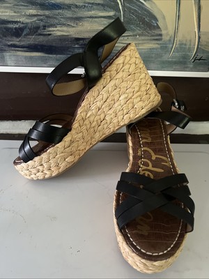 Sam Edelman  Sandals Women s Size 11 Black  Leather Wedge Platform  Shoes NWT