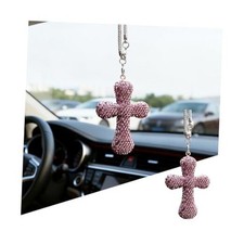 Bling Cross Car Hanging Ornament, Crystal Rhinestone Vehicle Rearview Purple