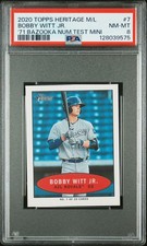 2020 TOPPS HERITAGE MINORS 1971 BAZOOKA NUMBERED TEST MINI BOBBY WITT JR. PSA 8