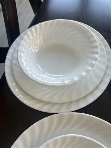 CORELLE by Corning WHITE SWIRL Dinner Luncheon Bread Plates & Bowls Set Of 26 - Picture 9 of 19