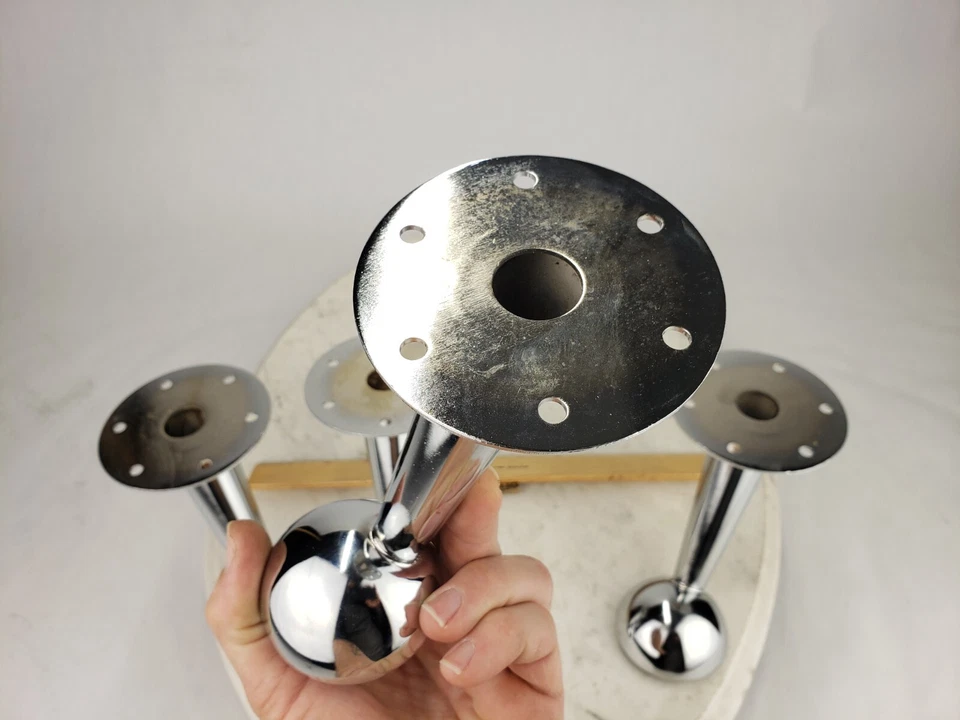 4x 4-1/2" Alto Cromo MCM Moderno Retro Contemporáneo Cuerno Muebles Pierna Níquel Foto 4 de 4