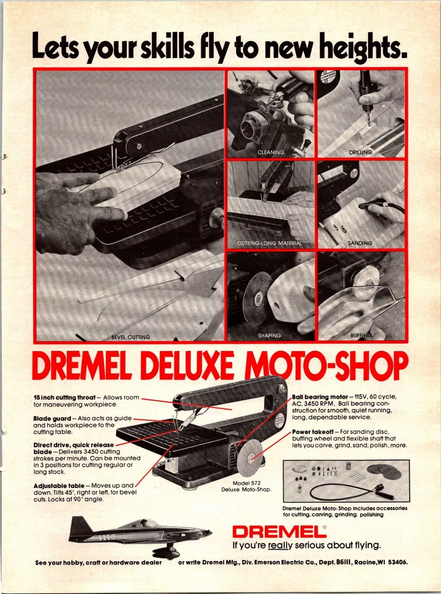 Dremel Moto Shop Vintage 1977 Print Ad Wall Decor Tool Kit Table