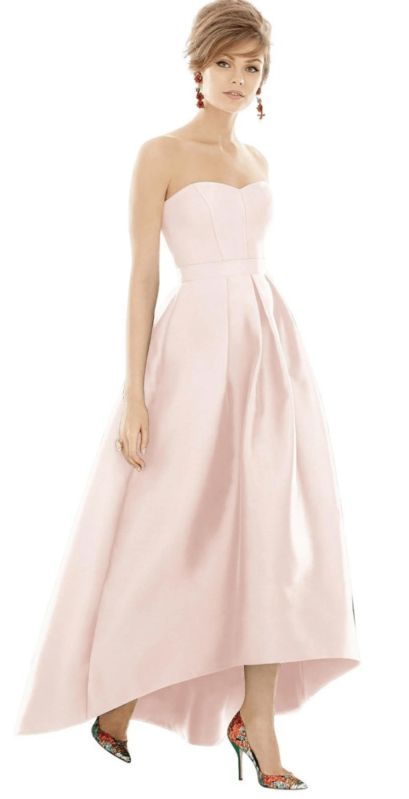 alfred sung strapless satin high low dress with pockets Alfred Sung Strapless Satin High Low Dress with Pockets NWT Size 16