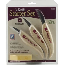 Flexcut 3 Knife Starter Carving Set Cutting Detail Rough KN500 Woodcarving