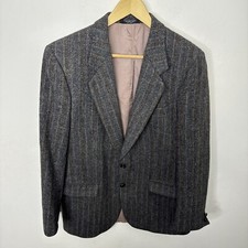 Harris Tweed Men 42 Gray Brown Wool Blazer Sports Coat Stripes Scottish Stripped