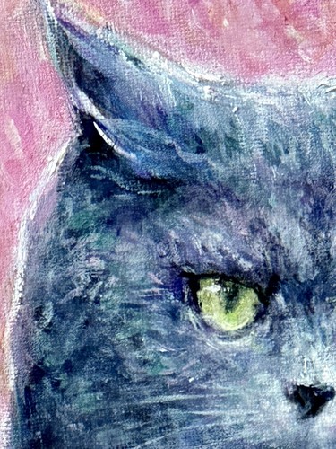 British shorthair Cat Original Oil Painting On Canvas Impressionism 12”x16” - Picture 3 of 13