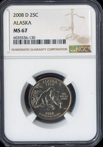 2008-D Alaska State Quarter NGC MS67 Business Quality