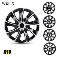 16" Set of 4 Wheel Covers Snap On Full Hub Caps Black Silver Fits R16 Tire & Rim