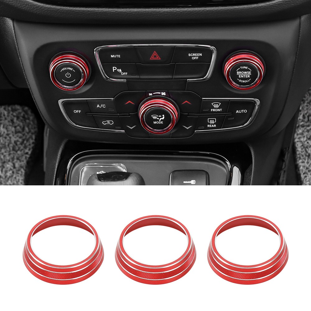 Red Air Condition AC Knob Cover Ring Trim for Jeep Compass 2017-2020 Accessories