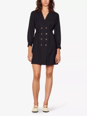 Sandro Mary Lou Pinstripe Dress Navy US 10 FR 42