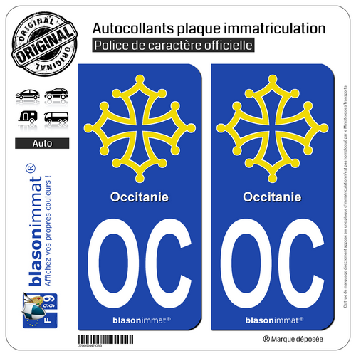 2 Stickers autocollant plaque immatriculation : OC Occitanie - Croix - Photo 1/9