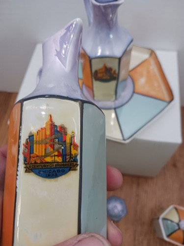 Juego de condimento de recuerdo de la Feria Mundial de Chicago 1933 vintage art deco - Imagen 2 de 10