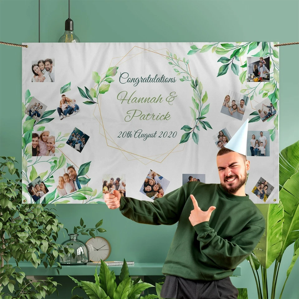 Banner de foto personalizado | Banner de casamento | Aniversário | Fundo grande | Verde - Imagem 3 de 4