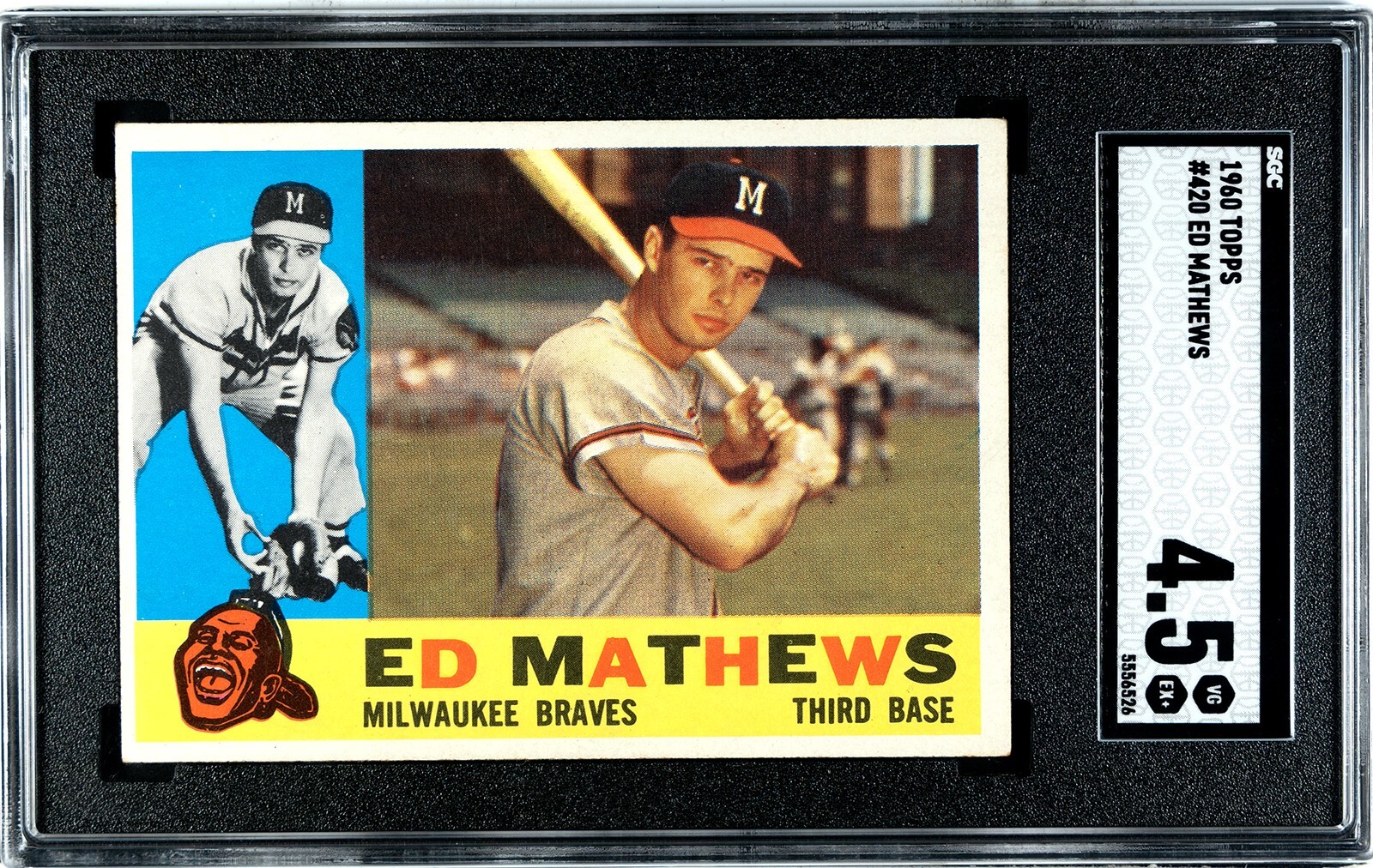 Eddie/Ed Mathews 1960 Topps Baseball Card #420 Braves- SGC Graded 4.5 VG-EX+