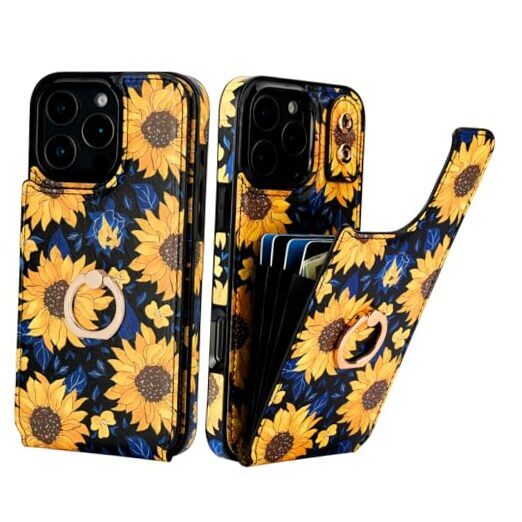 for iPhone 16 Pro Max Wallet Case with Card Holder, Blooming Sunflowers