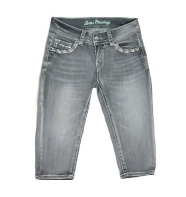 Blue Monkey Jeans Capri Luci 28 Slim Stretch 3/4 Hose Premium Grau 