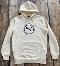 PUMA SOFT TOUCH FLEECE PULLOVER GRAPHIC LOGO HOODIE CREAM MENS SMALL NEW NWOT