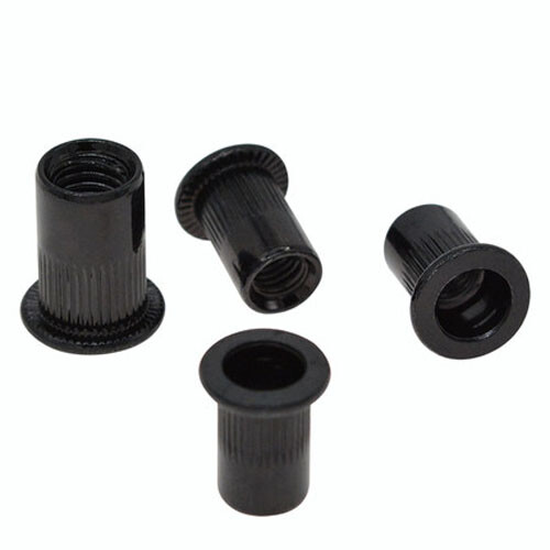 M3 M4 M5-M10 Flat Head Knurled Threaded Rivets through hole Rivet Nut Black - Picture 1 of 4