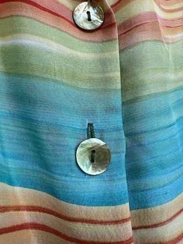 Vestido para mujer vintage años 90 Anne Carson con cinturón de seda a rayas arco iris talla 14” - Imagen 4 de 9