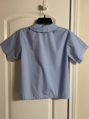 A+ ~ Girls Blue Blouse Button Uniform Peter Pan Shirt Size YM - Picture 2 of 5