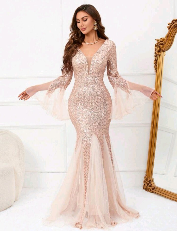 strapless open back dress Mermaid Spaghetti Straps Sparkly Sequined Prom Dress