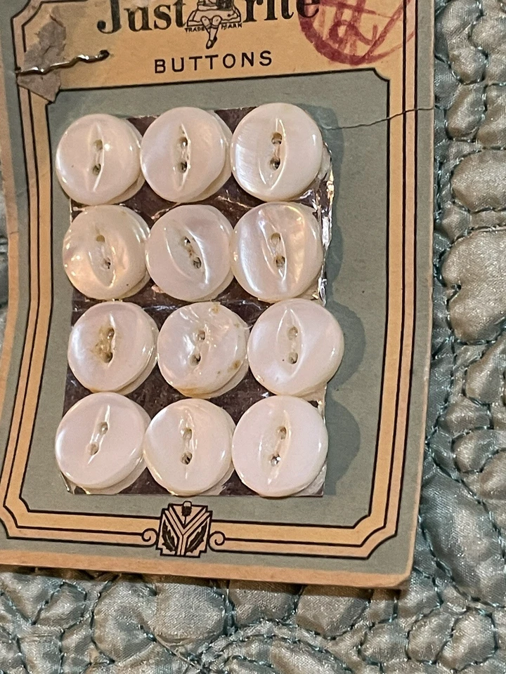 ANTIQUE Just Rite Pearl Buttons Original Carded Set of 12 - Image 4 of 4