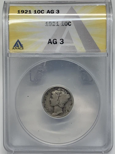 1921 10C ANACS AG 3 (Key Date) Mercury Silver Dime