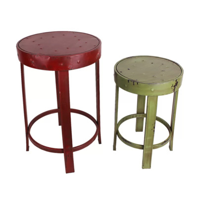 Nostalgic Metal Nesting Stools Set of 2 Round Planter Pot Stand Outdoor Endtable
