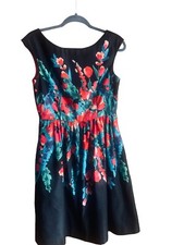 Eliza J Women's Floral Fit & Flare Dress black w/red, pink, green, blue floral 6