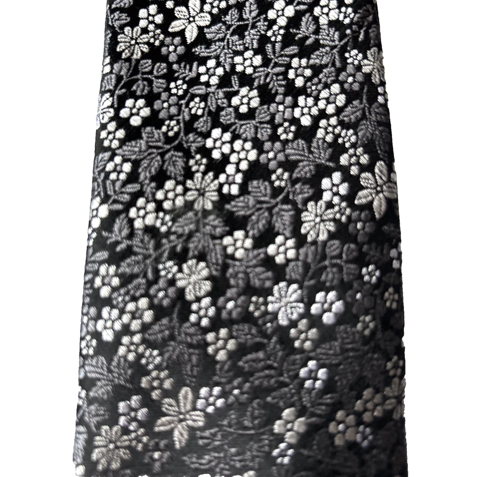 Corbatas Dockers Skinny para hombre mezcla seda flores plateadas en negro 60x2 3/4" Foto 4 de 4