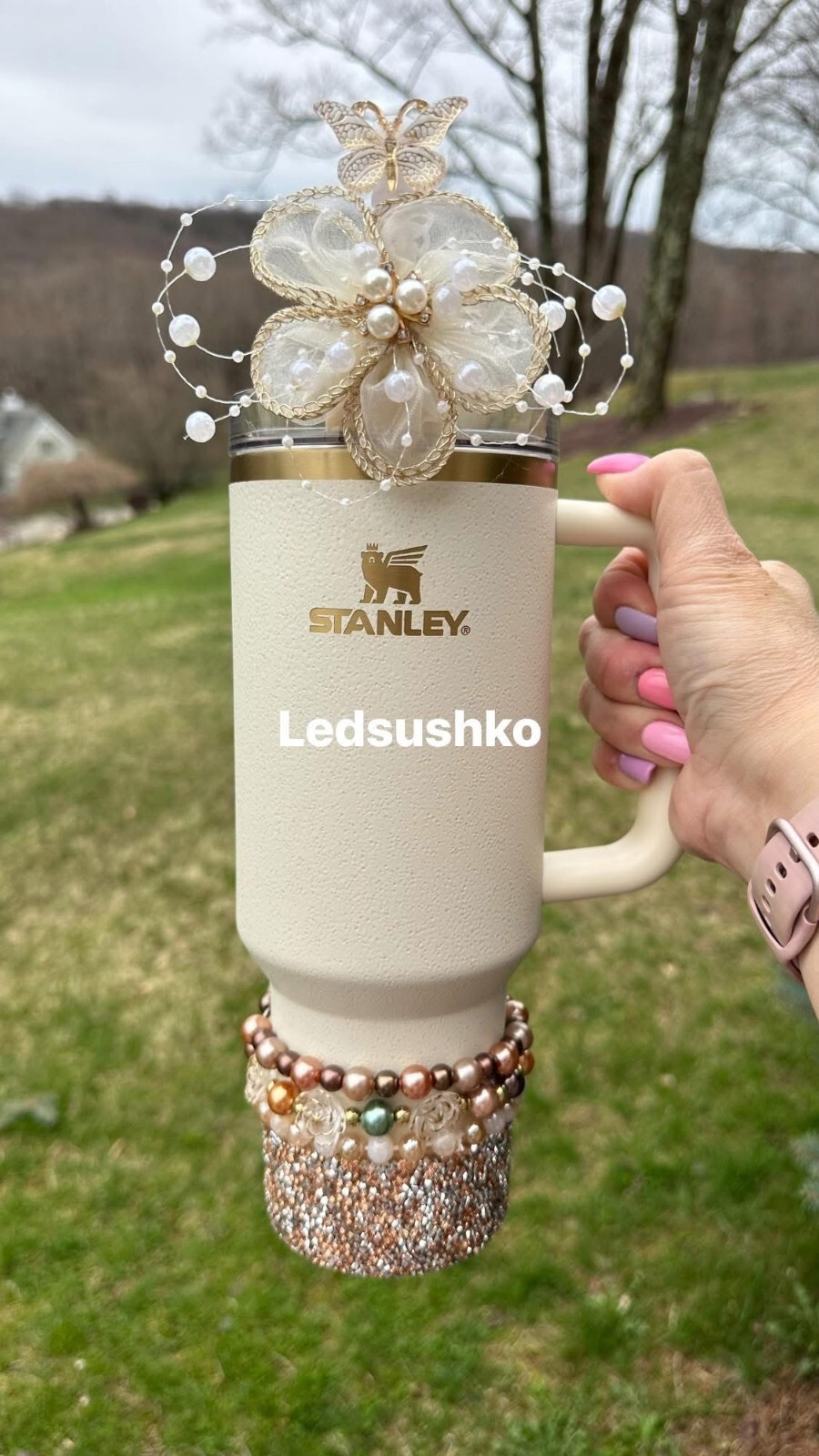 Stanley cup accessories-Bow  Pearl Flower Straw Topper-image