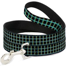 Pet Leash - Wire Grid Black/Turquoise/Yellow - 4 Feet Long - 1.5" Wide