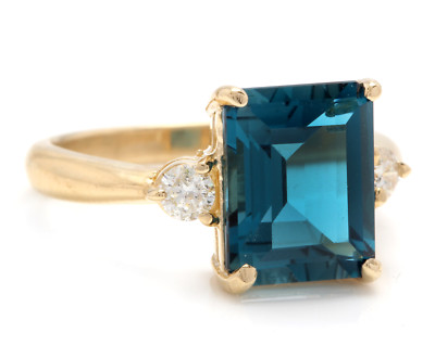3.70Ct Natural London Blue Topaz Diamond Ring 10K Yellow Gold