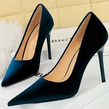 Women Velvet 9.5cm High Heels Thin Heeled Pumps Pointed Toe Stilettos Shoes